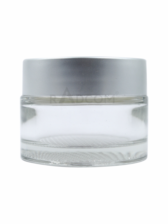 50Gm Shine Mesh Jar - Clear-With Plastic Matt Silver Uv Cap With Inner Lid